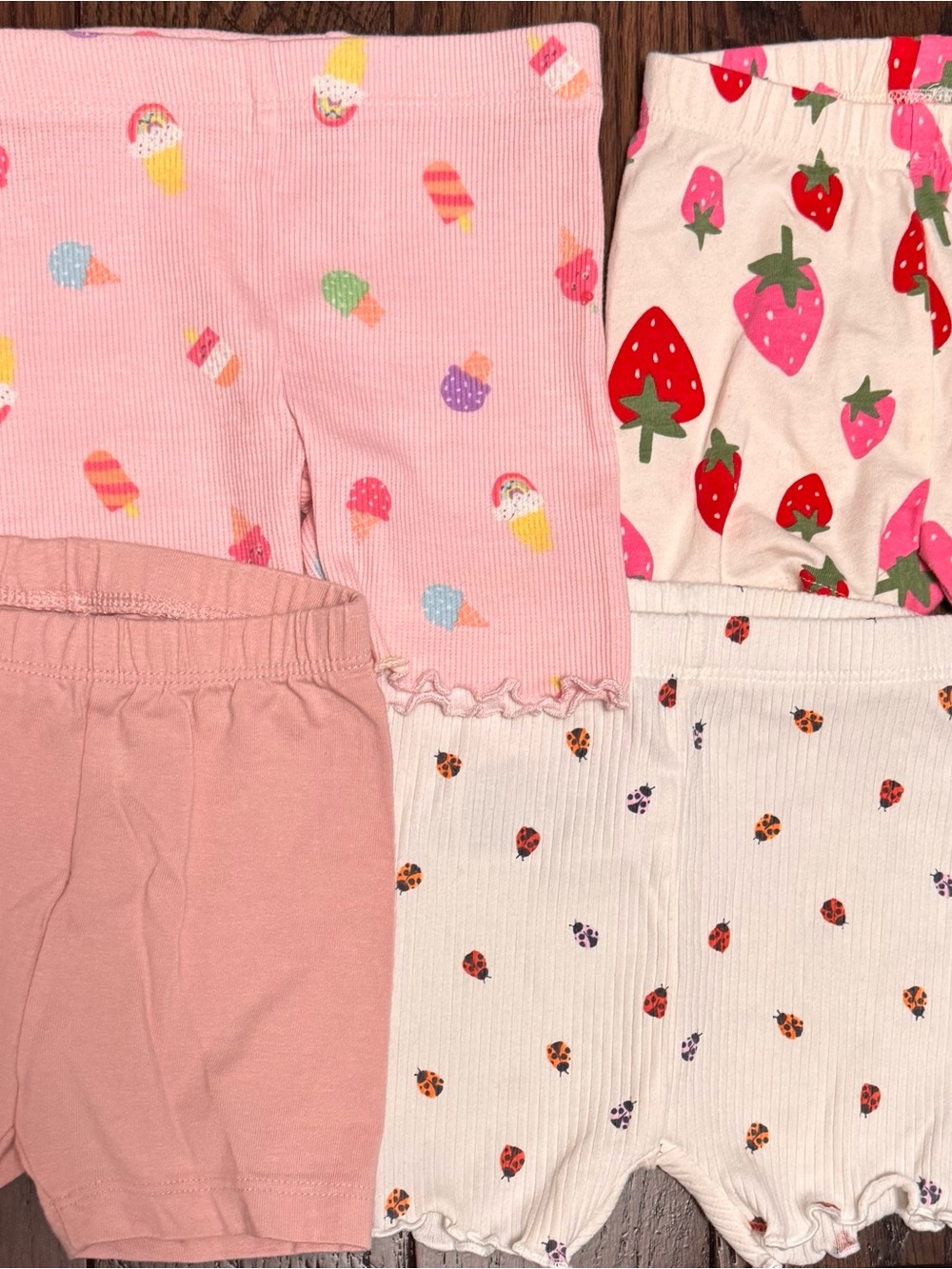 🌞Girls' Pink & Cream Strawberry and Ice Cream Pull-On Shorts (4-Pack)🌞